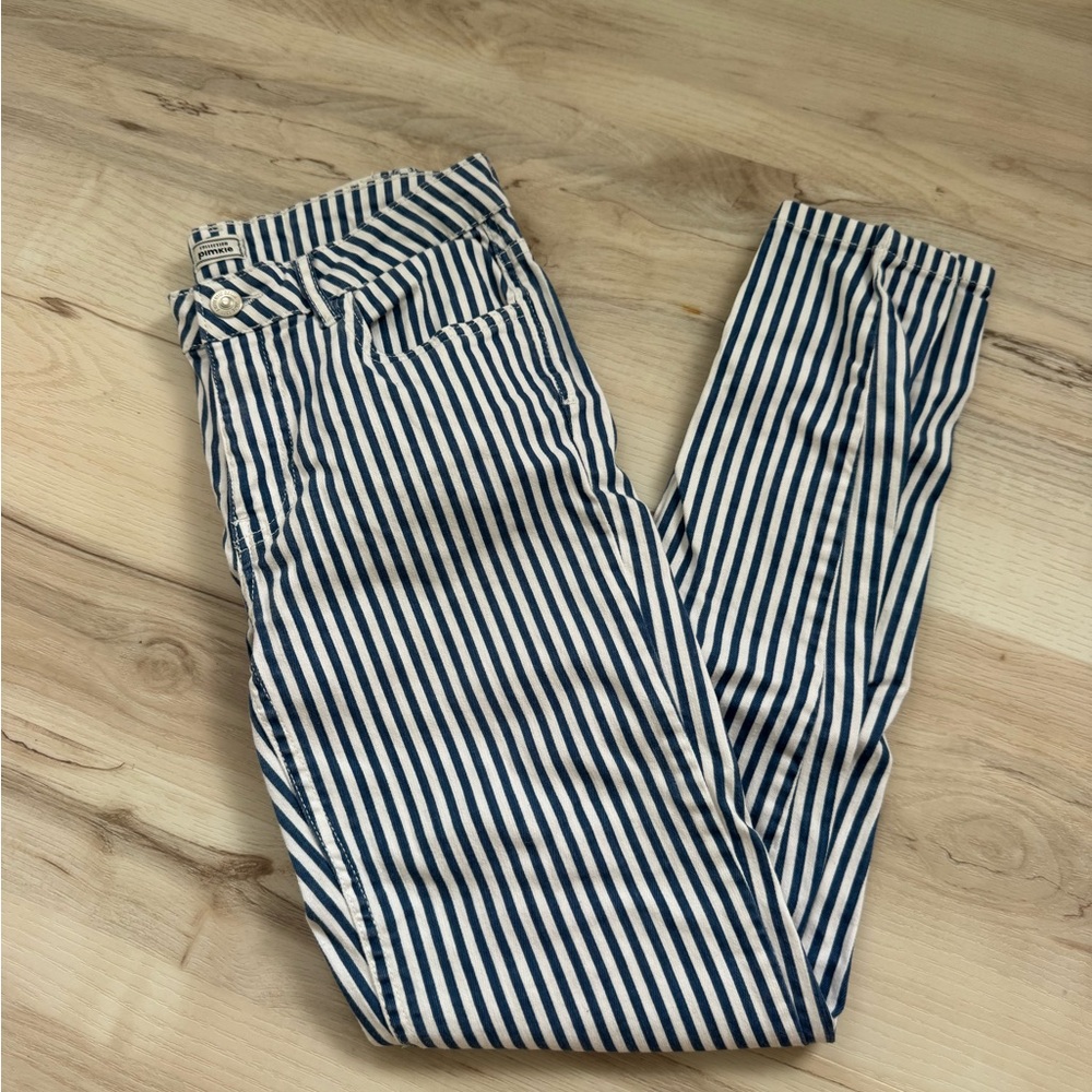 Striped Straight Leg Jeans - Blue and White